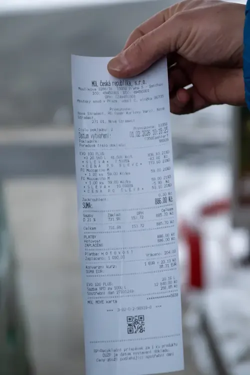 Czech petrol receipt